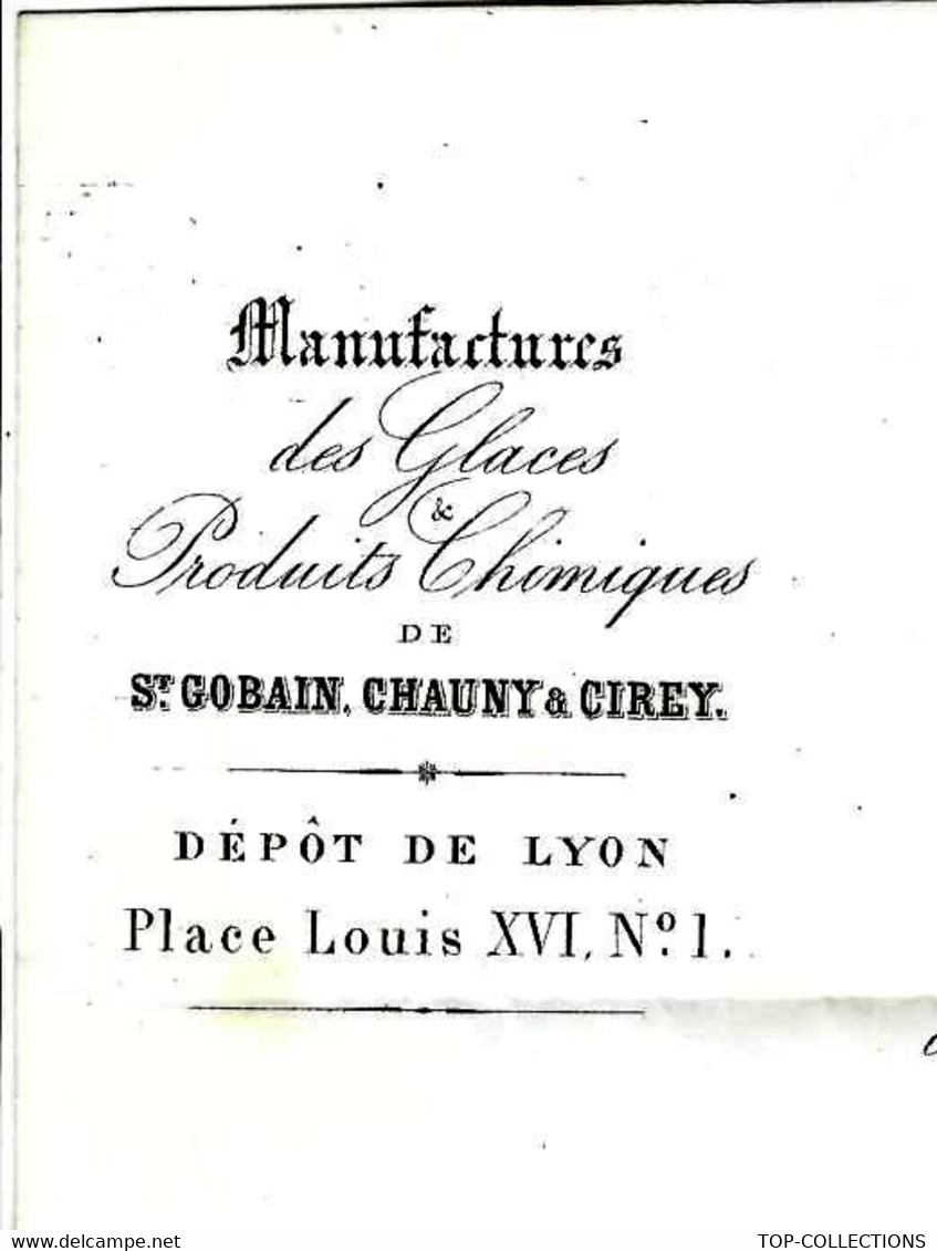 INDUSTRIE VERRERIE 1859 SUPERBE ENTETE MANUFACTURES GLACES ST GOBAIN CHAUNY ET CIREY Lyon Pour Carignano à Turin V.HIST. - 1800 – 1899