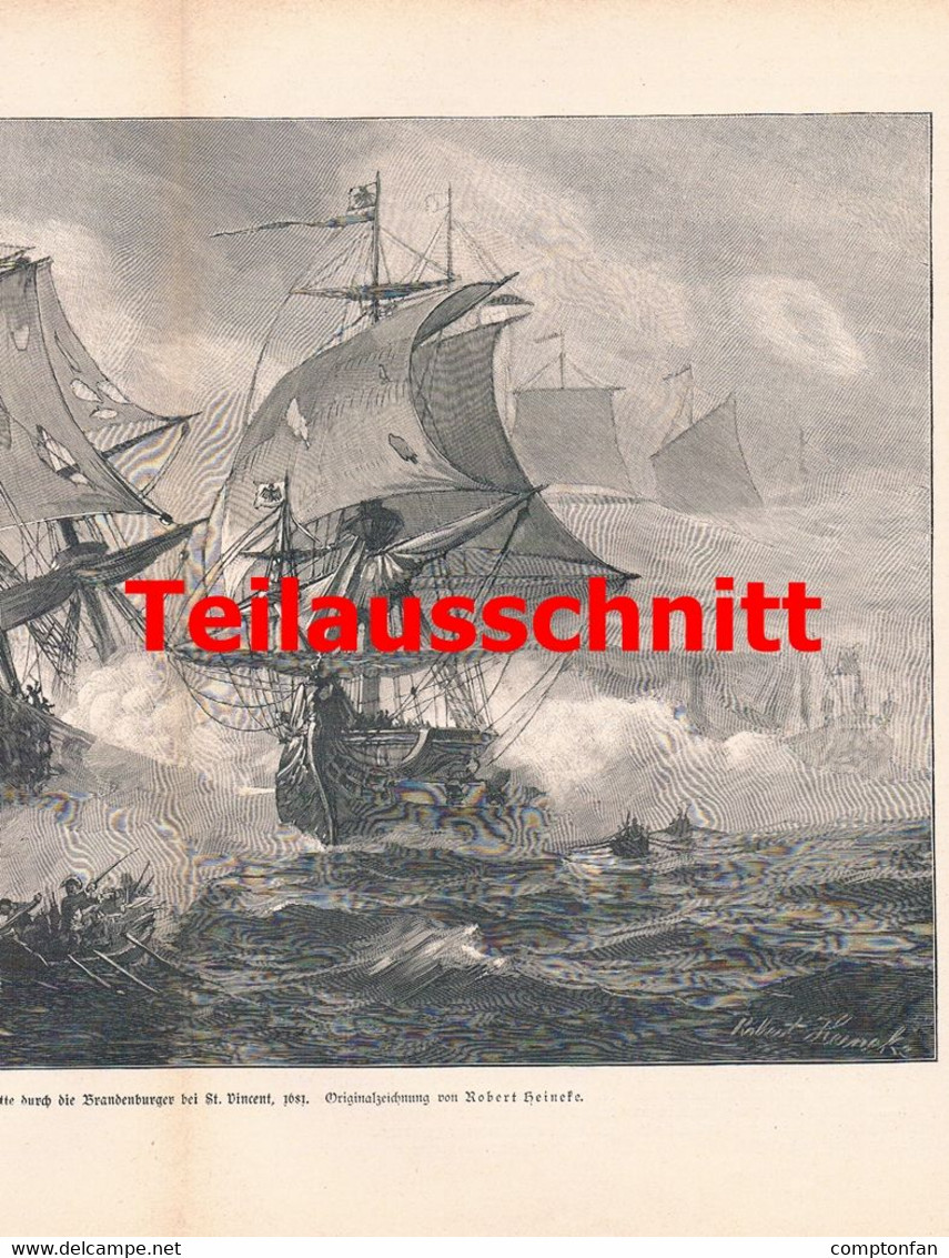 D101 2362 Robert Heineke Segelschiffe Seegefecht Marine Großbild 1898 !! - Boats