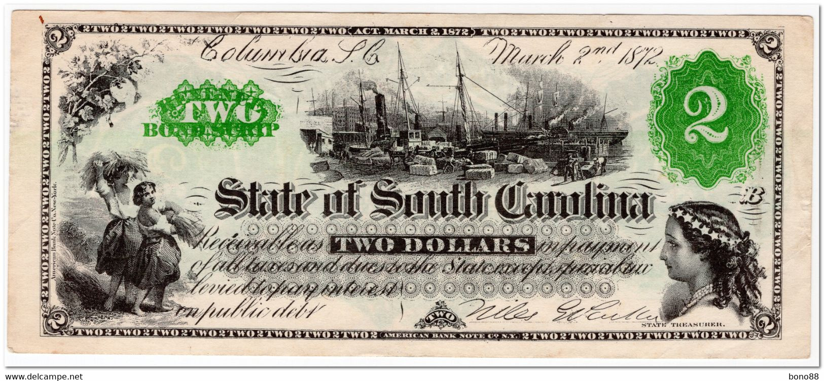 SOUTH CAROLINA,RAIL ROAD COMPANY,2 DOLLARS,1872,P.S3322,XF,REPRINT - Sri Lanka