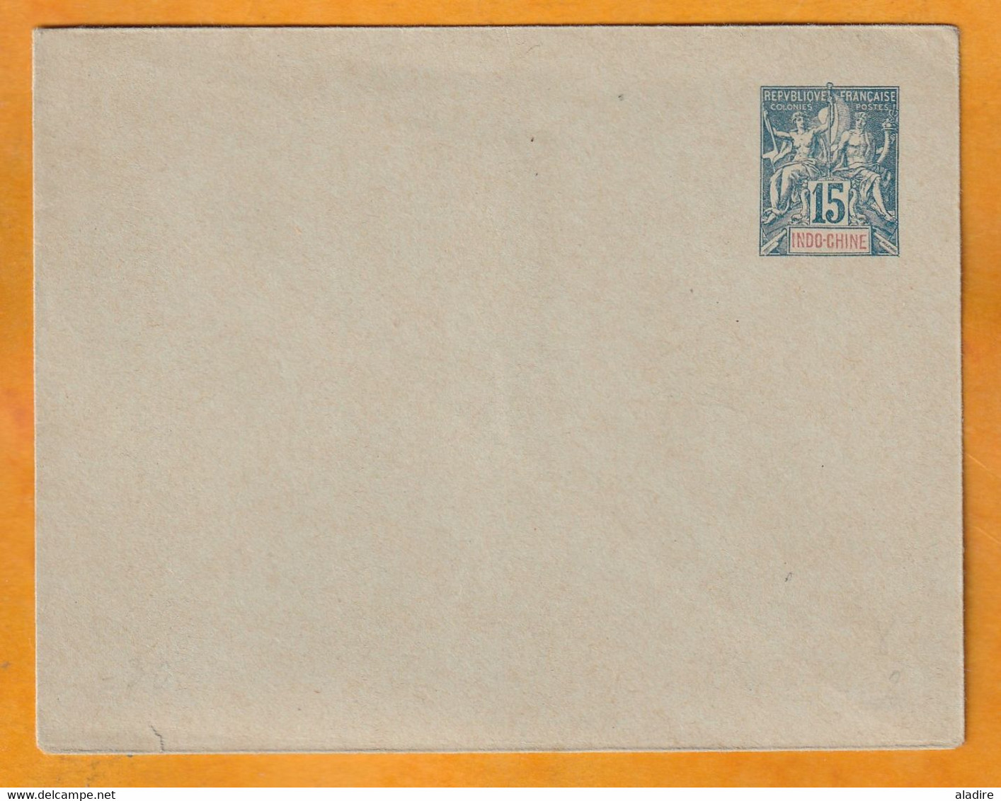 Indochine -  Entier Postal Enveloppe Type Groupe 15 Centimes Bleu Sur Papier Vert Pâle - Other & Unclassified