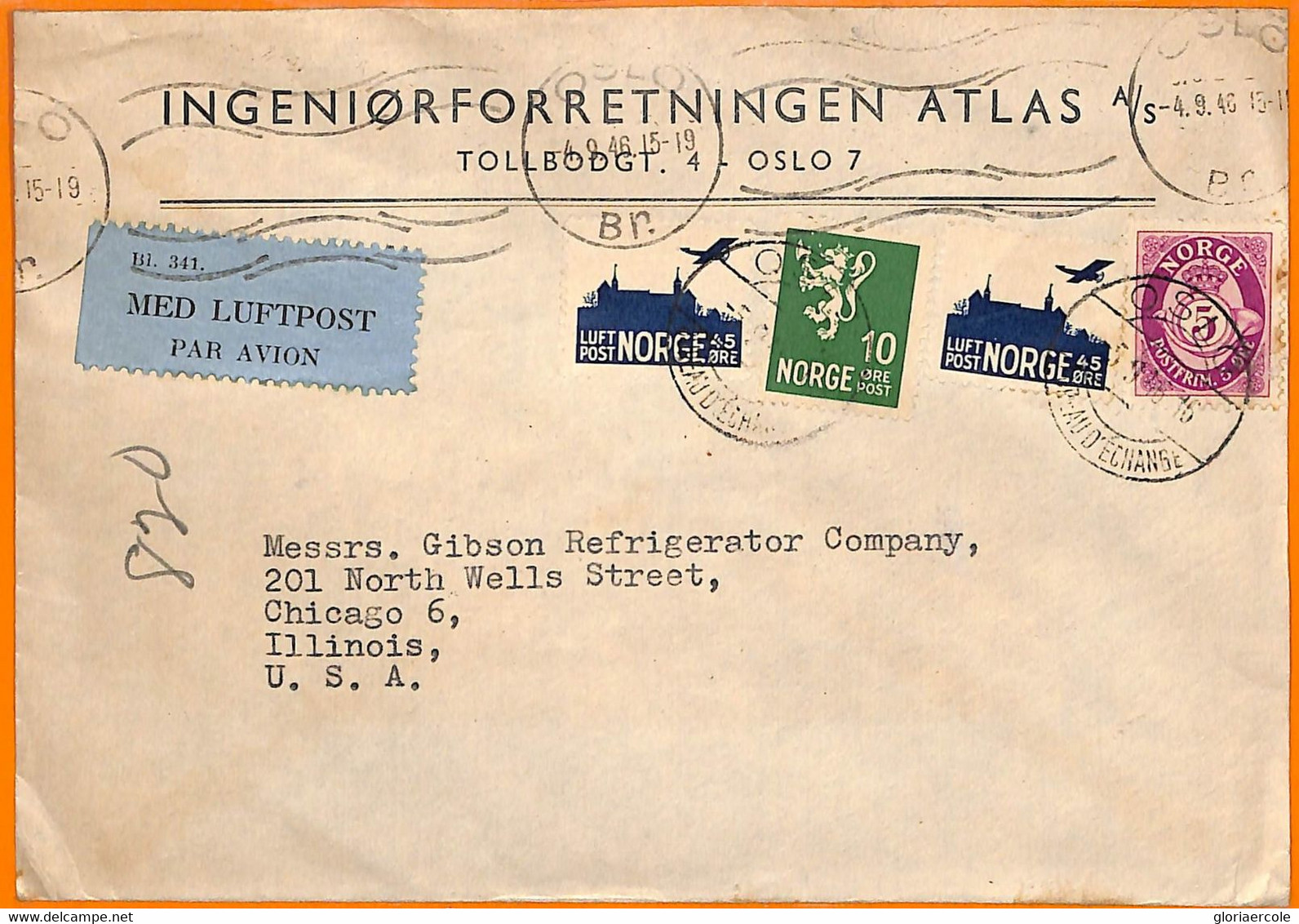 99411 - NORWAY - Postal History - Airmail Cover To The USA 1946 - Brieven En Documenten