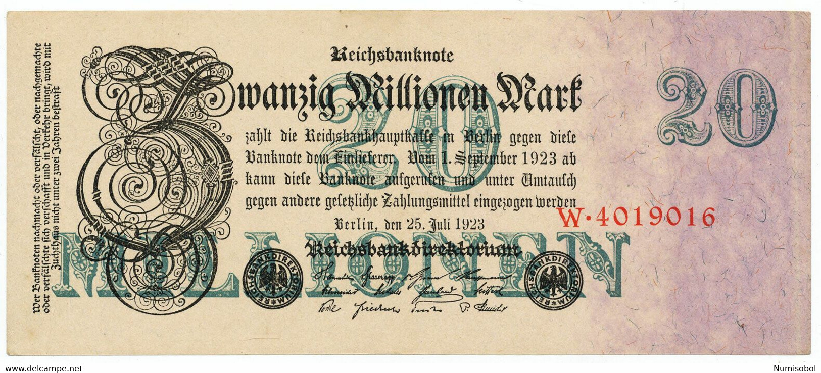 GERMANY, DEUTSCHLAND - 20 Millionen Mark 25.7.1923. P97, Ro96a, AUNC (D128) - Other & Unclassified