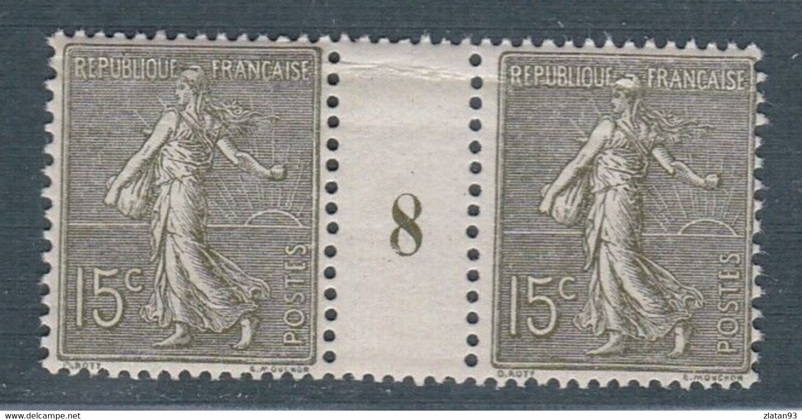 PAIRE SEMEUSE LIGNEE YT N°130 15c Vert-Gris NEUF** + MILLESIME 8 - 1903-60 Semeuse Lignée