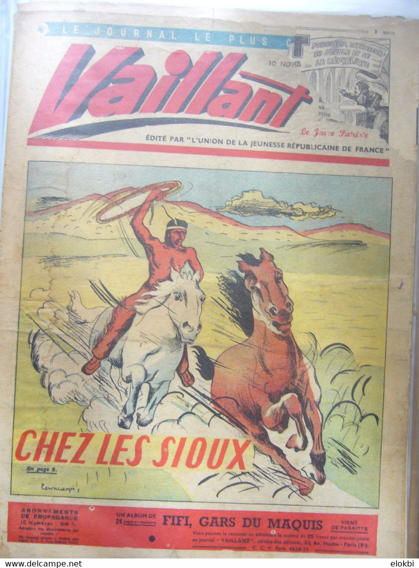 Très important lot des premiers numéros (années 1945 à 1950) de la revue Vaillant "Le journal le plus captivant"