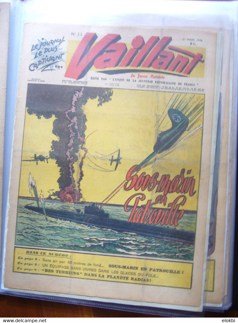 Très important lot des premiers numéros (années 1945 à 1950) de la revue Vaillant "Le journal le plus captivant"