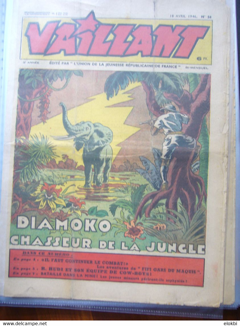 Très important lot des premiers numéros (années 1945 à 1950) de la revue Vaillant "Le journal le plus captivant"