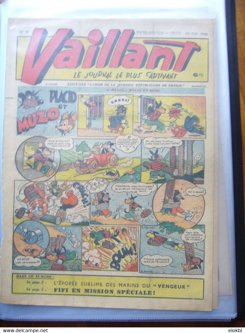 Très important lot des premiers numéros (années 1945 à 1950) de la revue Vaillant "Le journal le plus captivant"