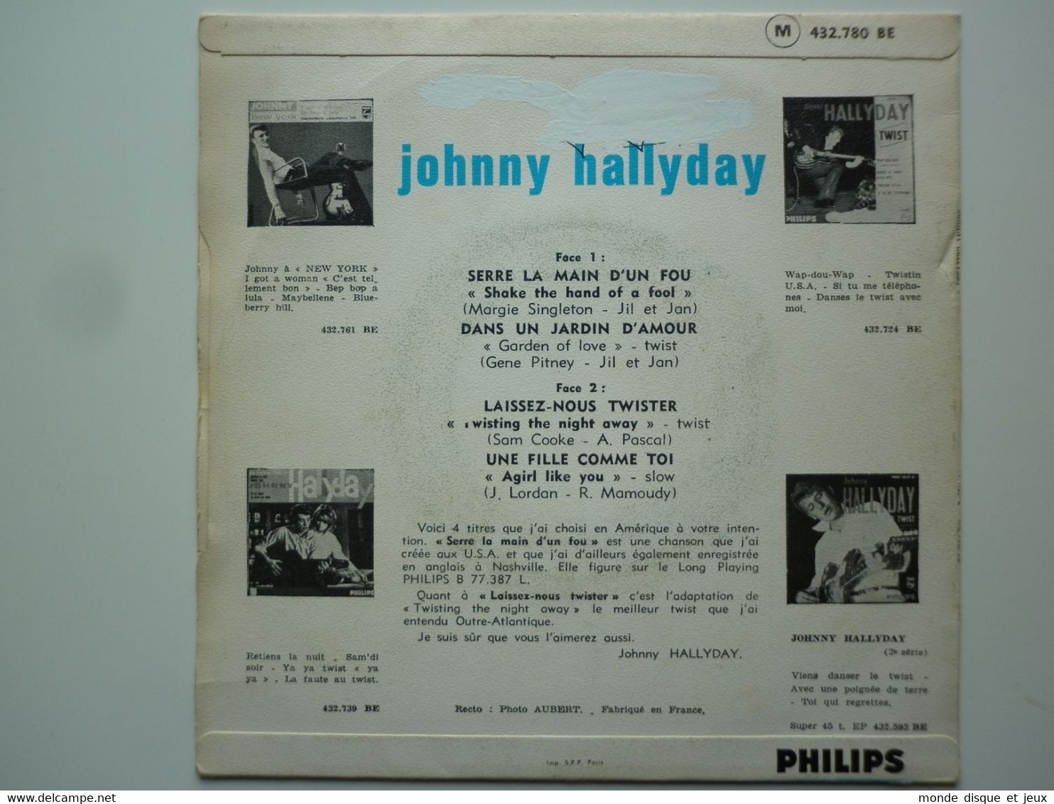 Johnny Hallyday 45Tours EP Vinyle Serre La Main D'un Fou Papier Mint Imp S.P.P. Paris - 45 T - Maxi-Single