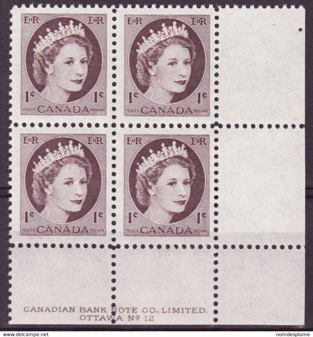 7889) Canada QE II Wilding Block Mint No Hinge Plate 12 - Plate Number & Inscriptions