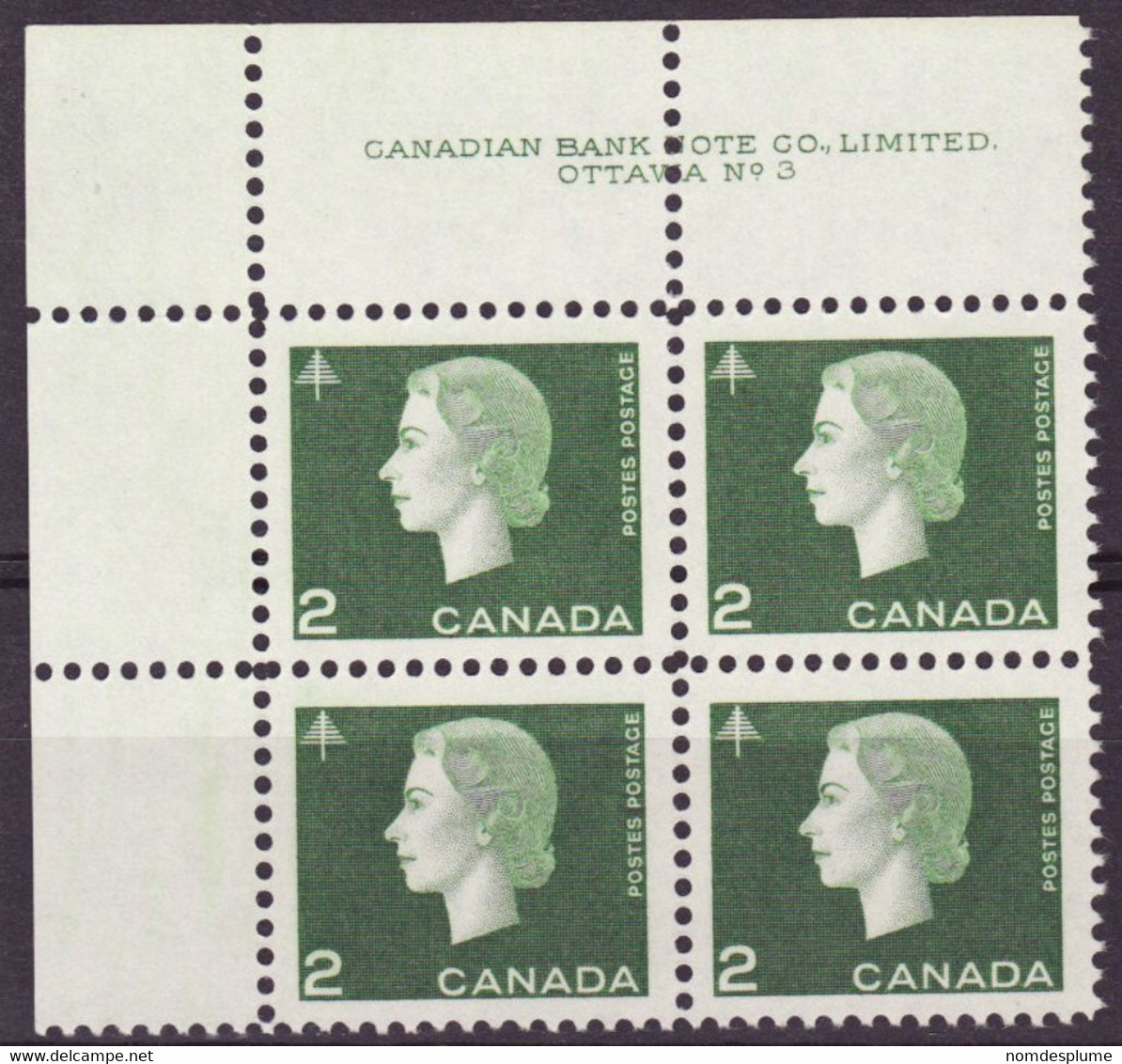 7902) Canada QE II Cameo Block Mint No Hinge Plate 3 - Plate Number & Inscriptions