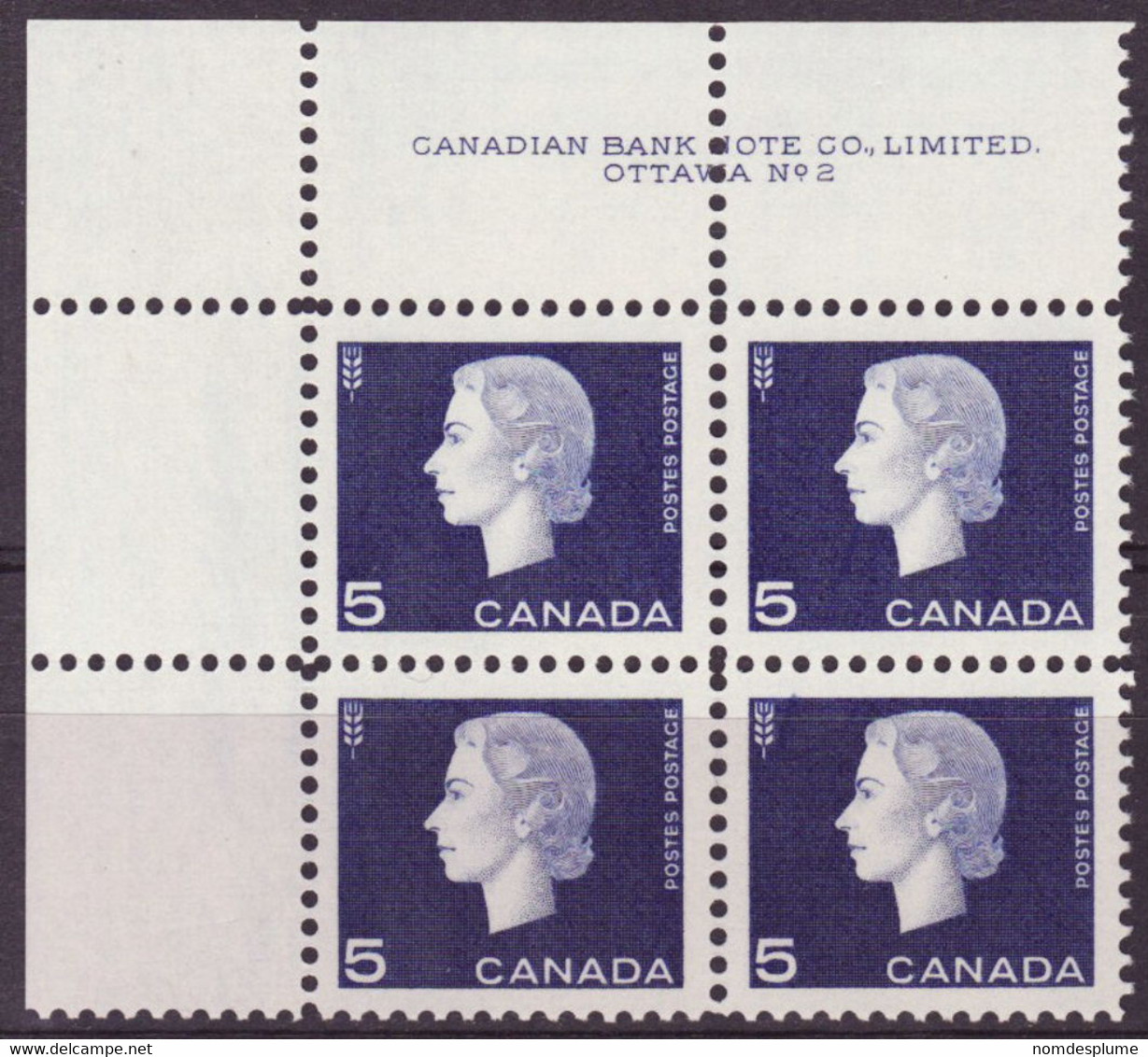 7910) Canada QE II Cameo Block Mint No Hinge Plate 2 - Plate Number & Inscriptions