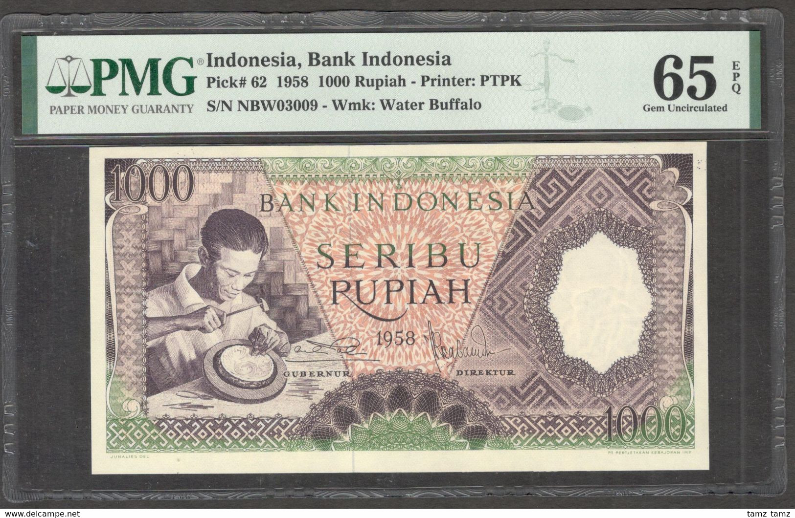 Indonesia 1000 1,000 Rupiah Green P 62 1958 PMG 65 EPQ GEM UNC - Indonésie