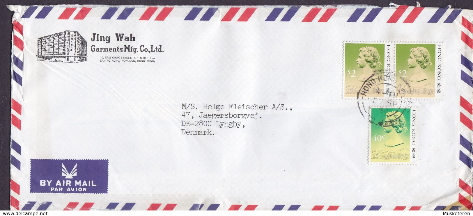 Hong Kong JING WAH Garments HONG KONG 1987? Cover Brief LYNGBY Denmark 2x $2 & 40c. QEII Franking - Lettres & Documents