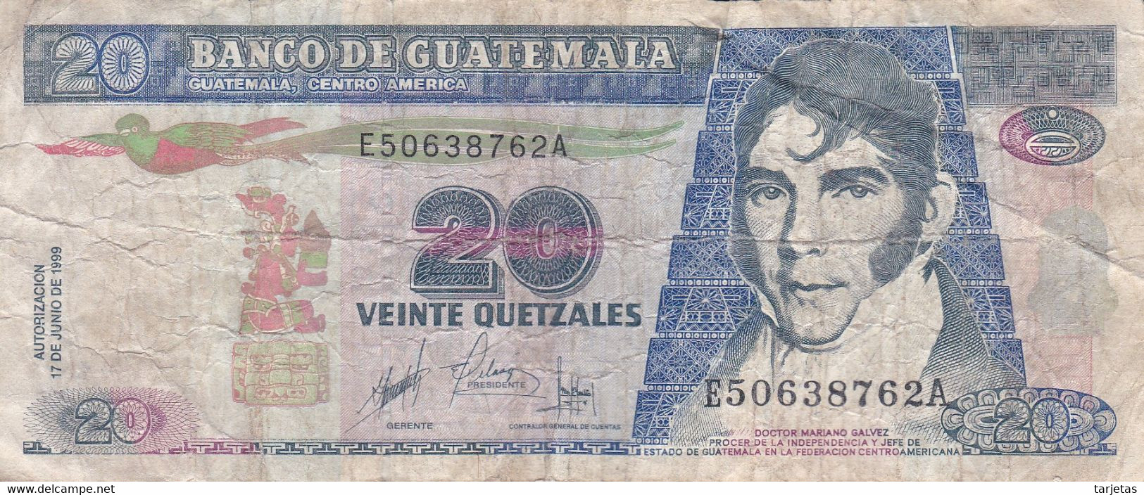 BILLETE DE GUATEMALA DE 20 QUETZALES DEL 17 DE JUNIO 1999 (BANK NOTE) - Guatemala