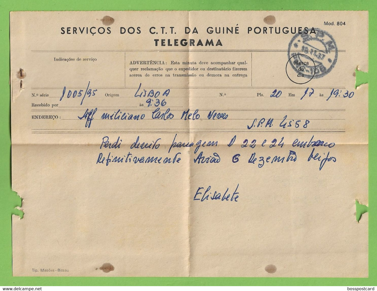 História Postal - Filatelia - Telegrama - Telegram - Philately - Militar - Military - Guiné - Portugal - Lettres & Documents