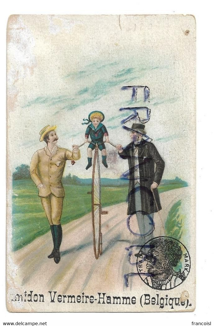Publicité Pour "Amidon Vermeire-Hamme". Enfant Sur Un Grand Bi. 1892 - Klein Formaat: ...-1900
