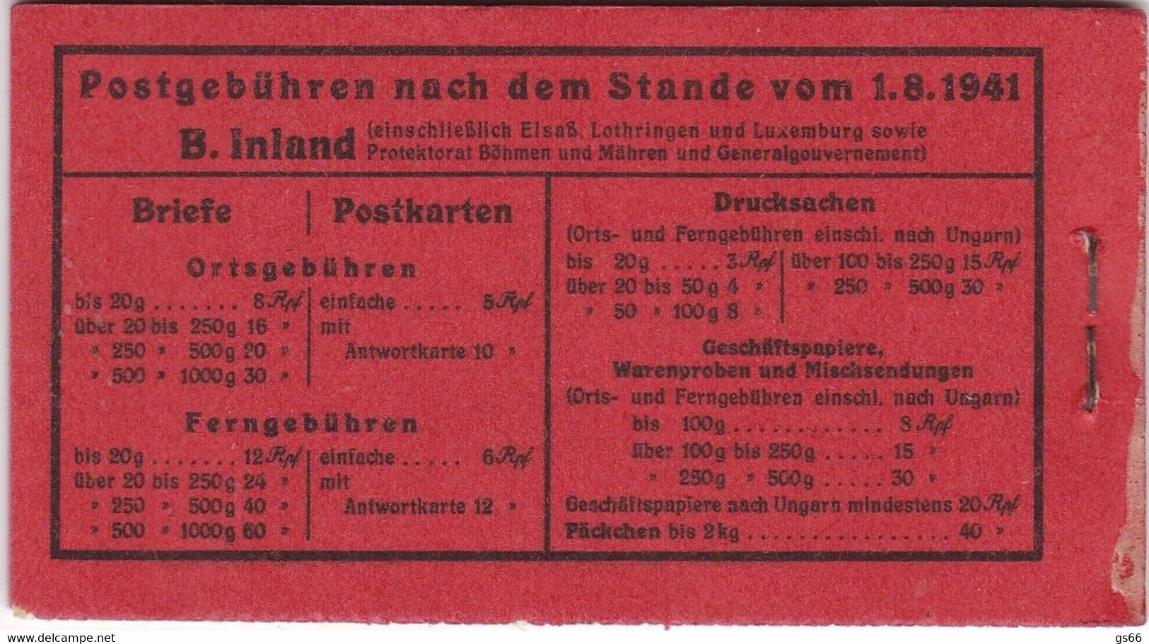 D.Reich, 1941,  MNH **, MH 41 I - Markenheftchen