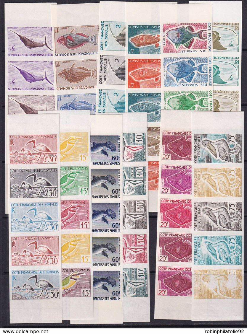 Côte Des Somalis Essais De Couleur N°292 /303 Poissons Et Oiseaux 12 Valeurs En Bandes De 5 (60 Timbres) Qualité:** - Otros & Sin Clasificación