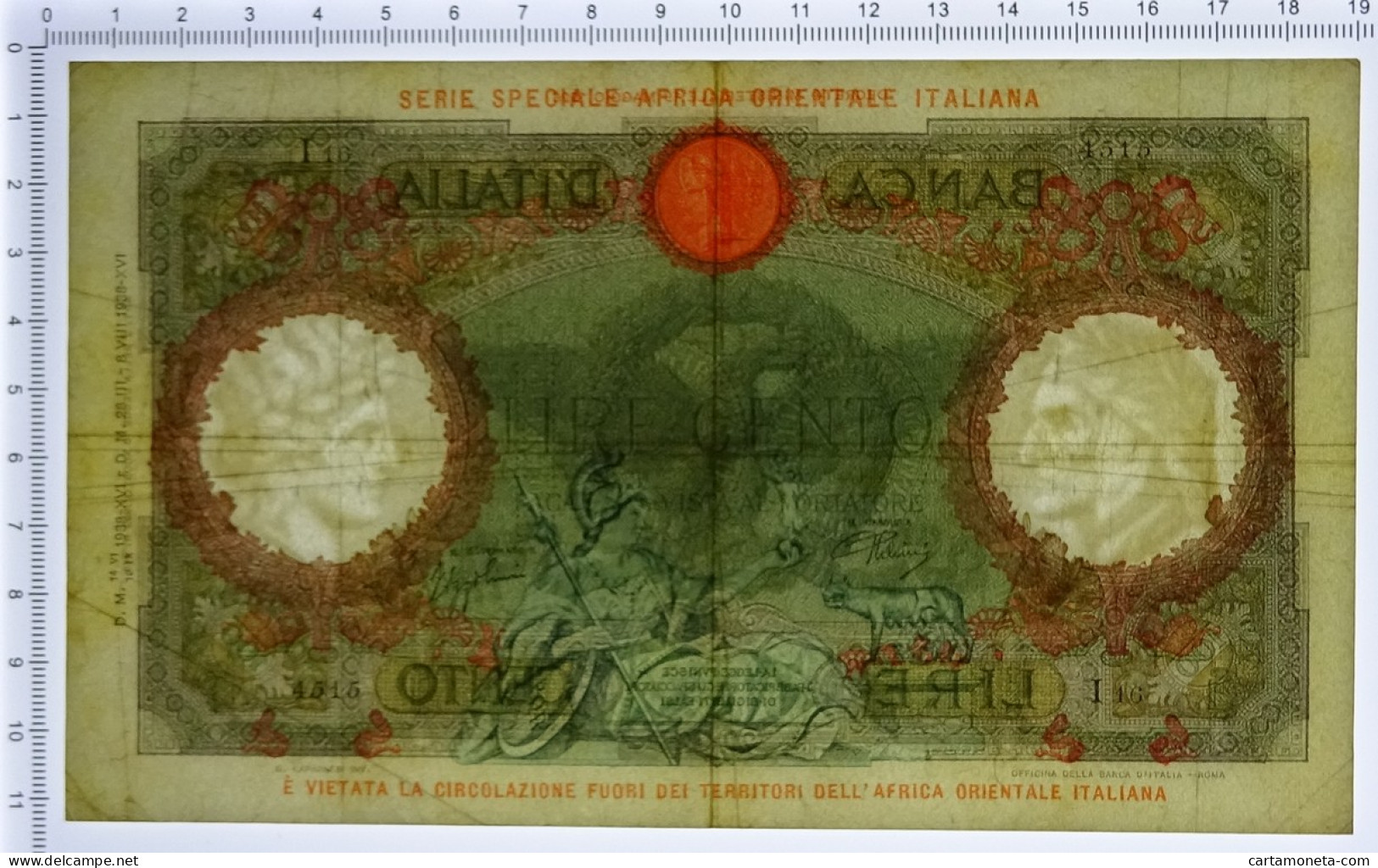 100 LIRE CAPRANESI AQUILA AFRICA ORIENTALE ITALIANA AOI 12/09/1938 BB+ - Afrique Orientale Italienne