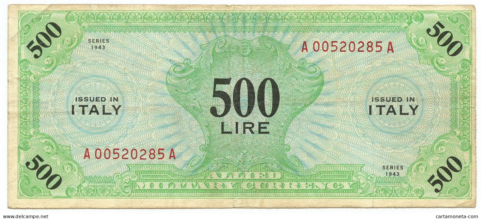 500 LIRE OCCUPAZIONE AMERICANA IN ITALIA MONOLINGUA BEP 1943 BB/BB+ - Occupazione Alleata Seconda Guerra Mondiale