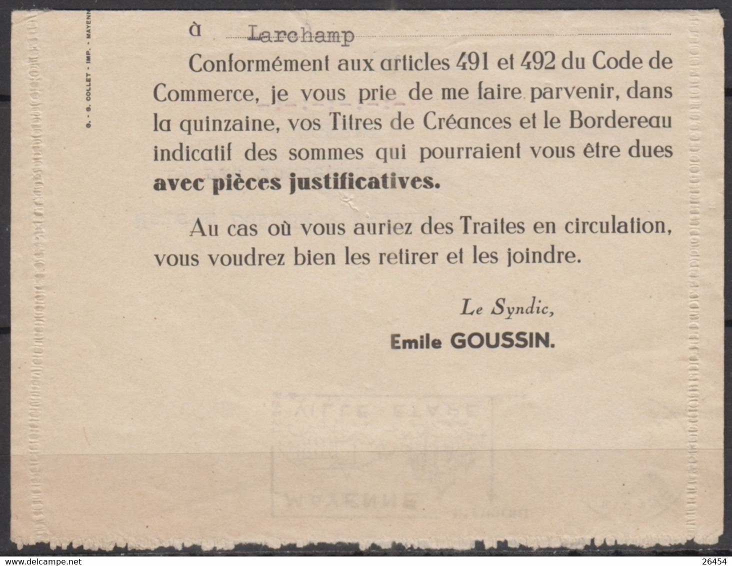 Mne De Decaris 25c  Sur  Courrier " Ouverture De LIQUIDATION "  De 53 MAYENNE  Le 4 1 1965  Pour 35 FOUGERES - 1960 Marianna Di Decaris