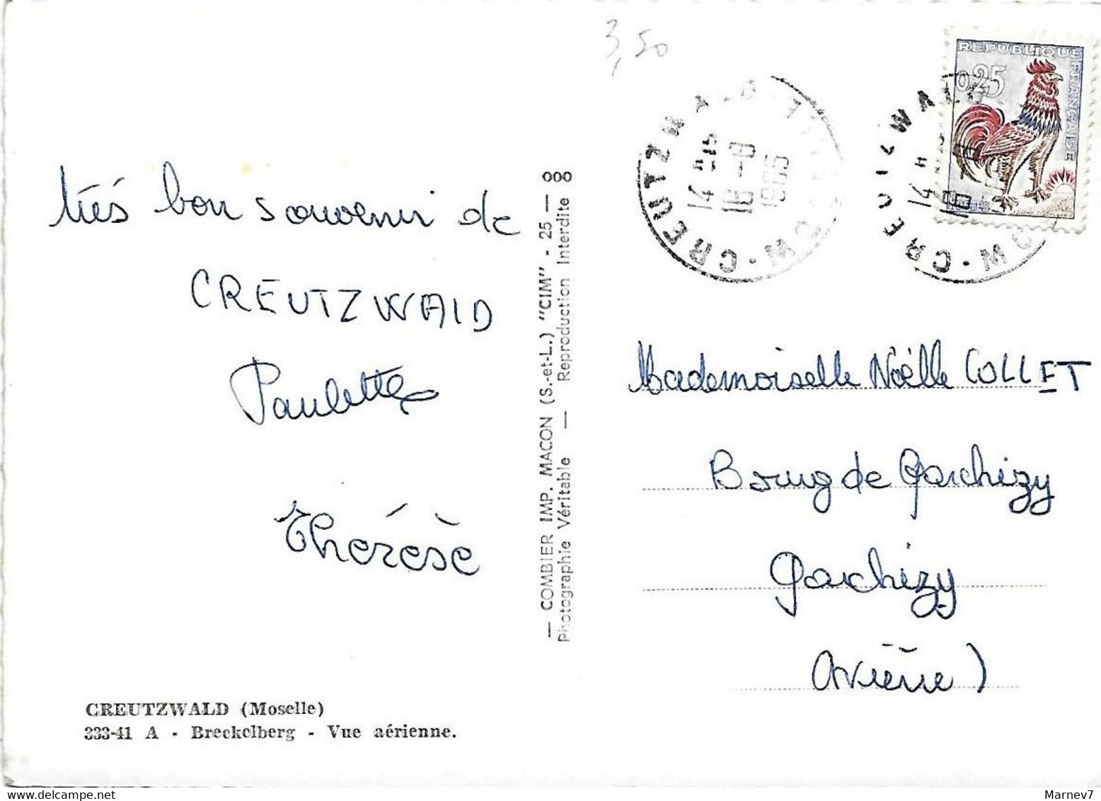 57 Moselle - CPSM - CREUTZWALD - Breckelberg - Vue Aérienne - 1965 - Chateau Salins