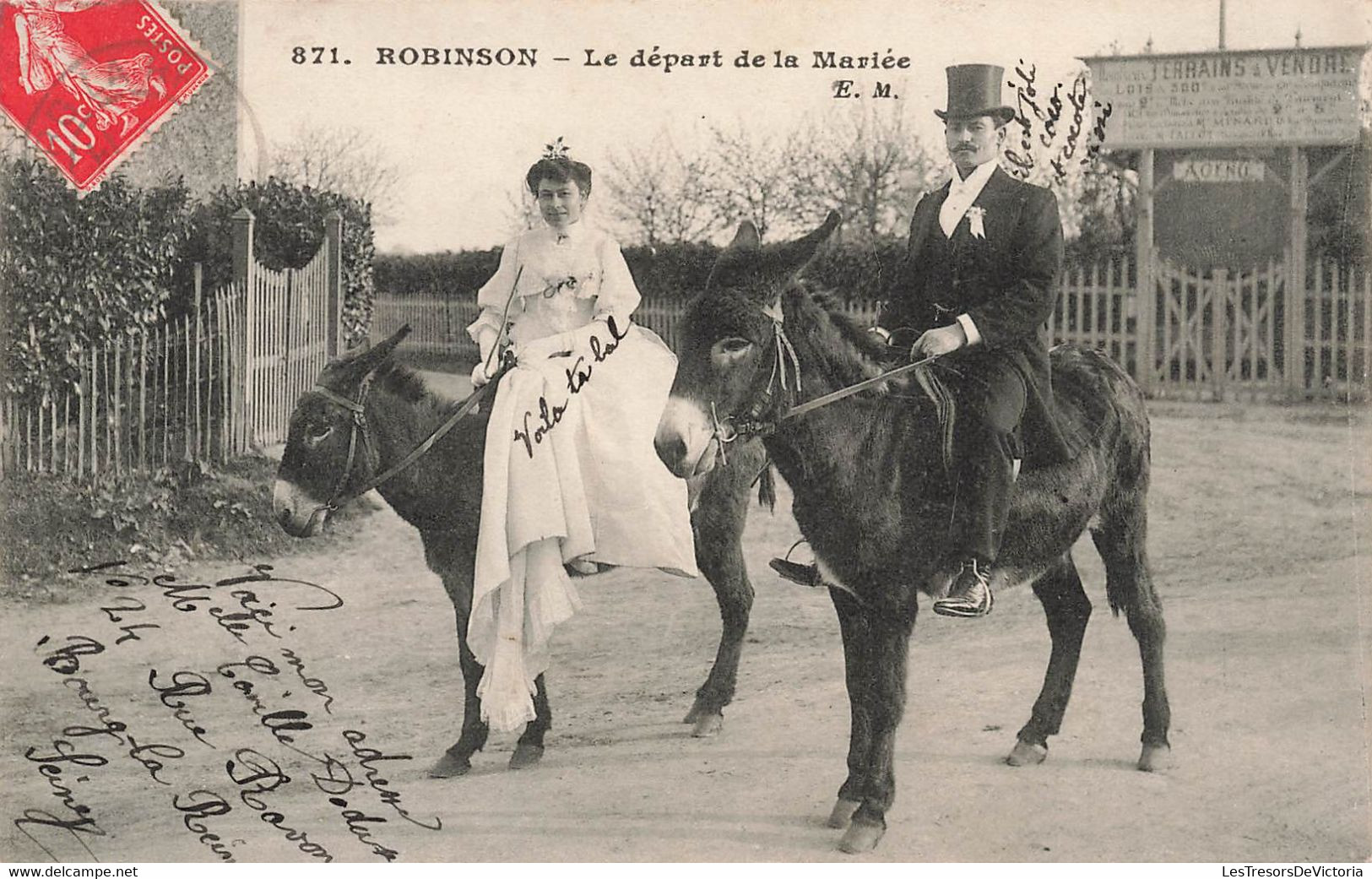 CPA Robinson - Le Depart De La Mariée - Mariés Sur Deux Anes - Noces