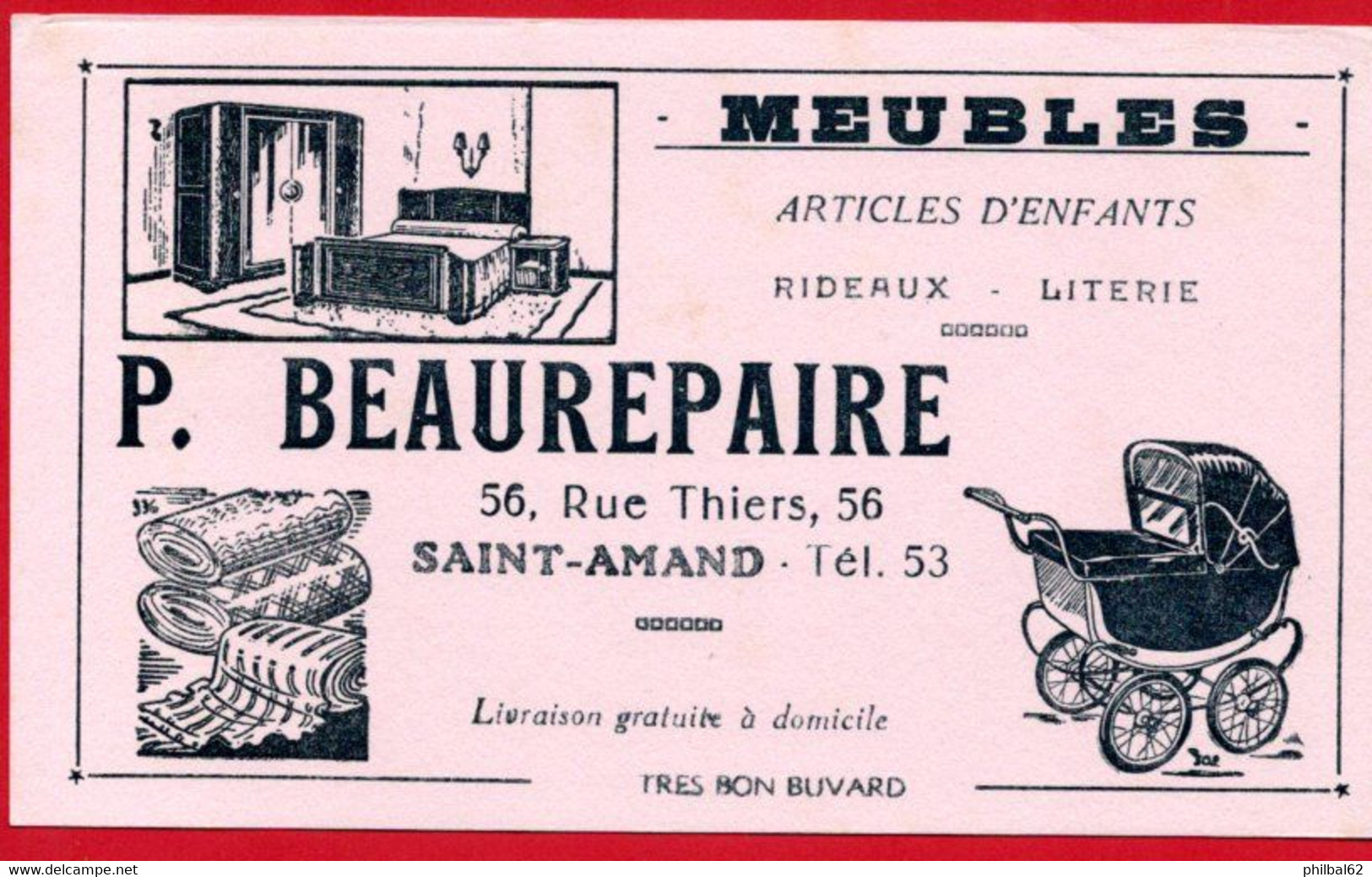 Buvard Meubles P. Beaurepaire, Rue Thiers à Saint-Amand. - M