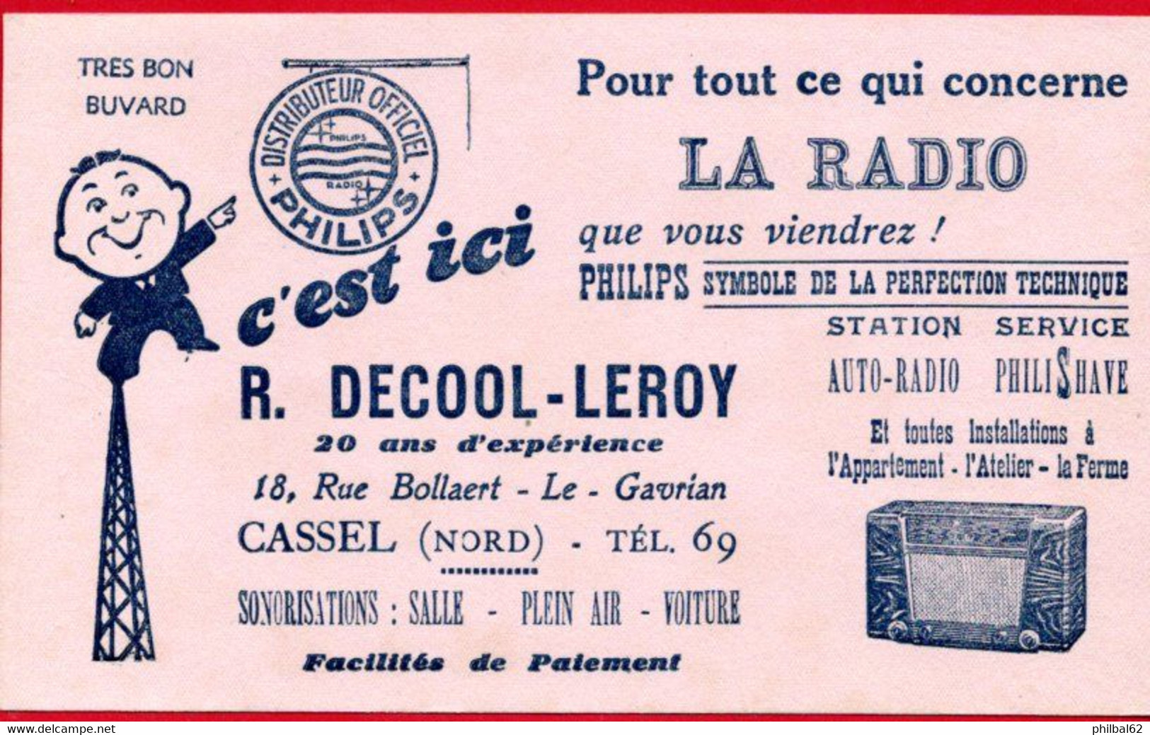 Buvard La Radio Philips. R.Decool-Leroy à Cassel - R