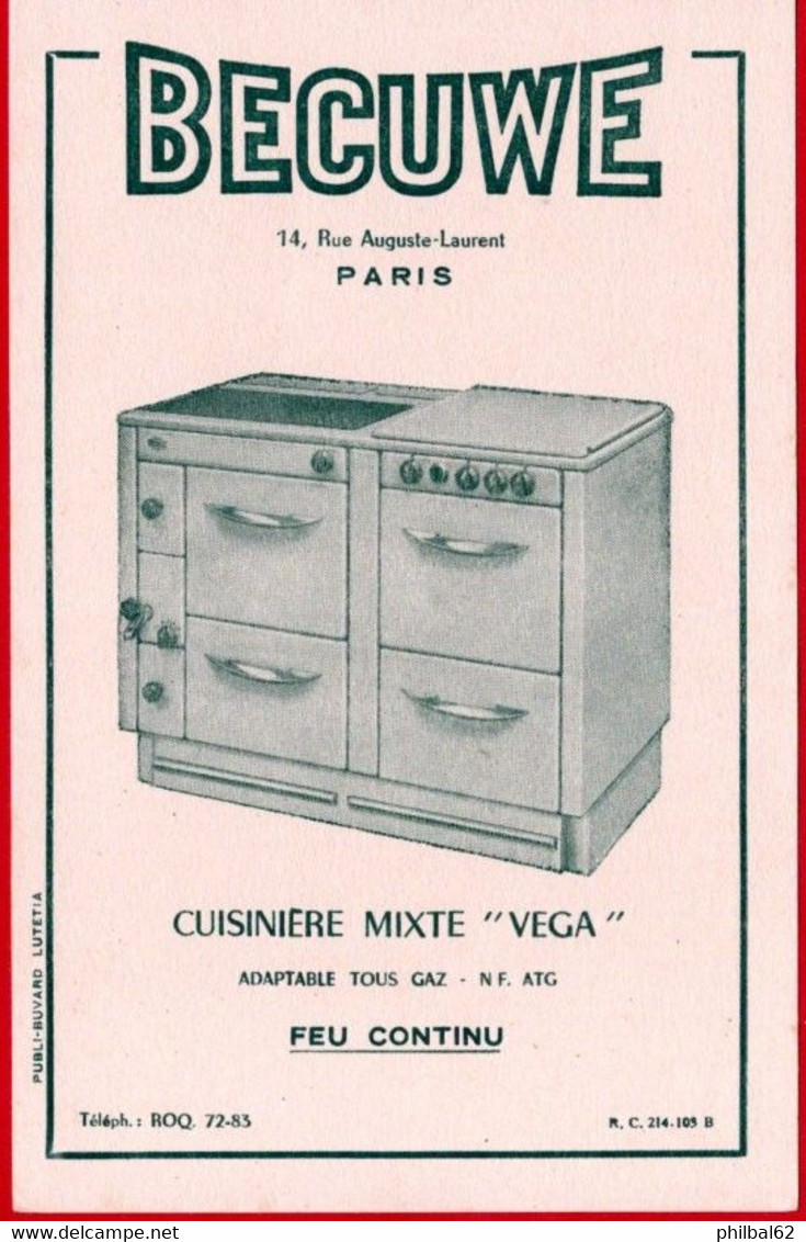 Buvard Becuwe, Paris. Cuisinière Mixte Vega. - R