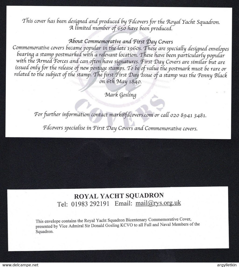 GREAT BRITAIN FDC ROYAL YACHT SQUADRON BICENTENARY 2015 LTD EDITION COWES - 2011-2020 Decimale Uitgaven