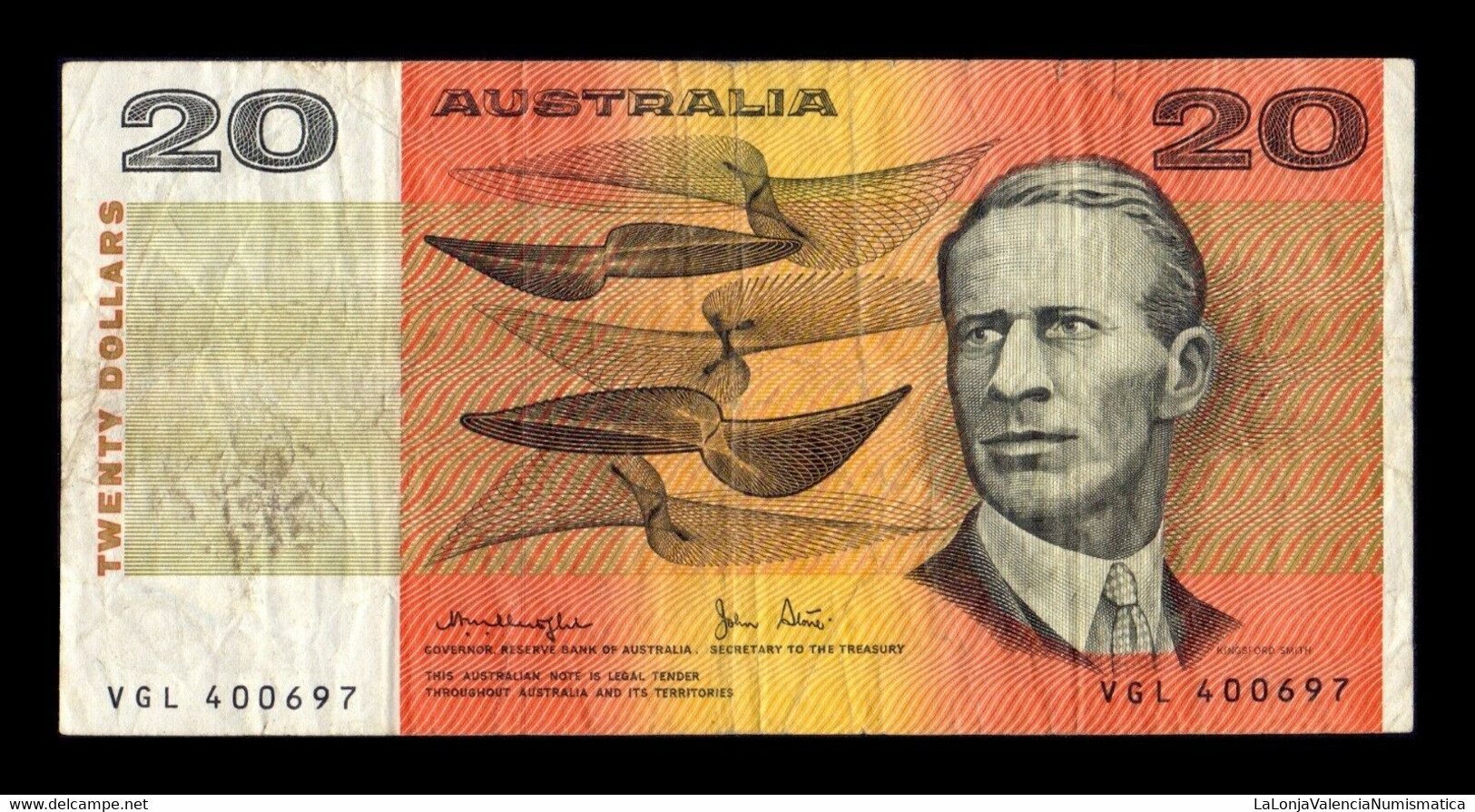 Australia 20 Dollars 1974-1994 Pick 46c BC/MBC F/VF - 1974-94 Australia Reserve Bank (Banknoten Aus Papier)