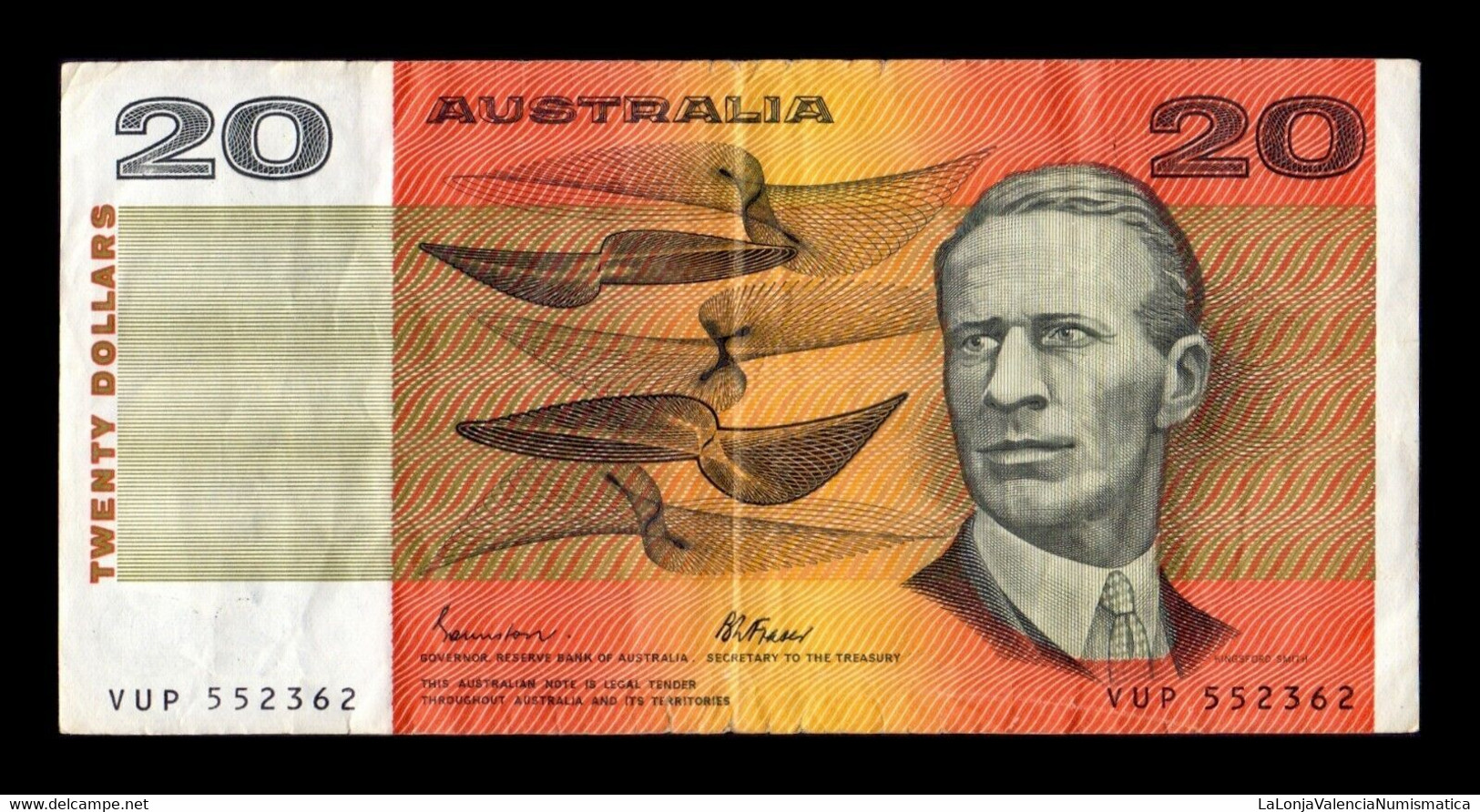 Australia 20 Dollars 1974-1994 Pick 46e BC/MBC F/VF - 1974-94 Australia Reserve Bank (paper Notes)