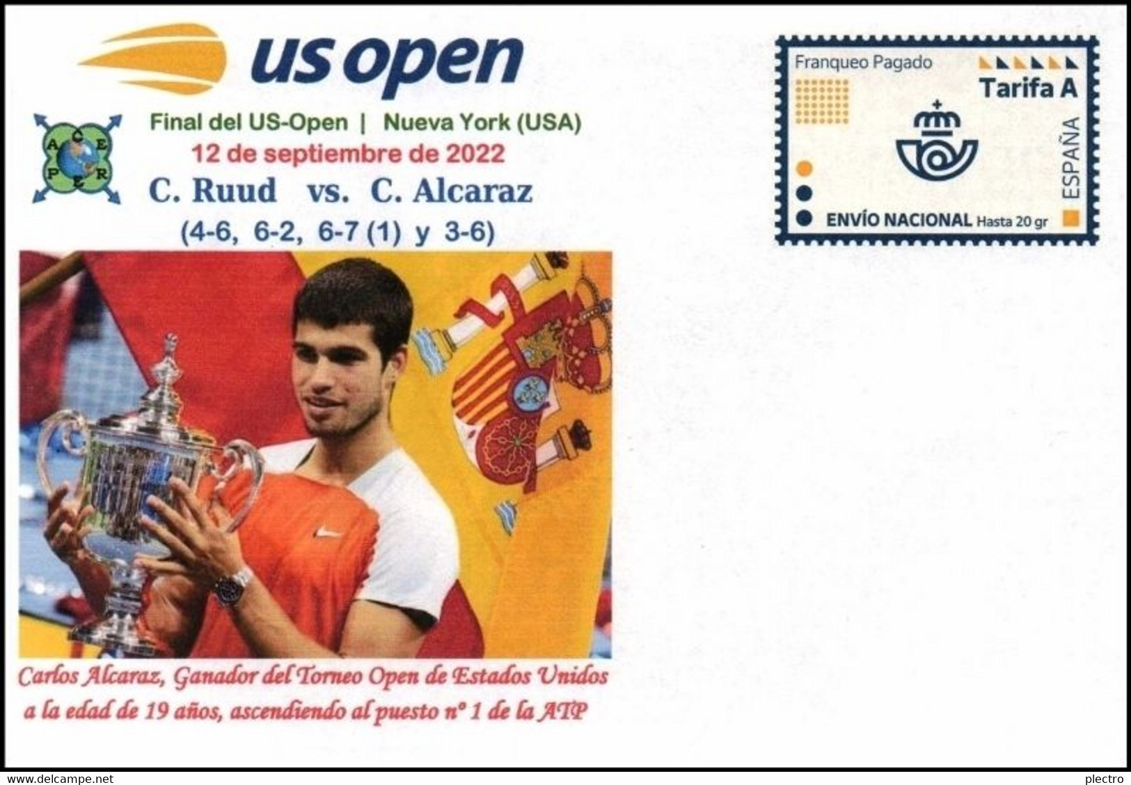 Sobre Prefranqueado Especial De Temática Deportes: TENIS - Final US-Open: Carlos Alcaraz N'1 Del Mundo - 1931-....