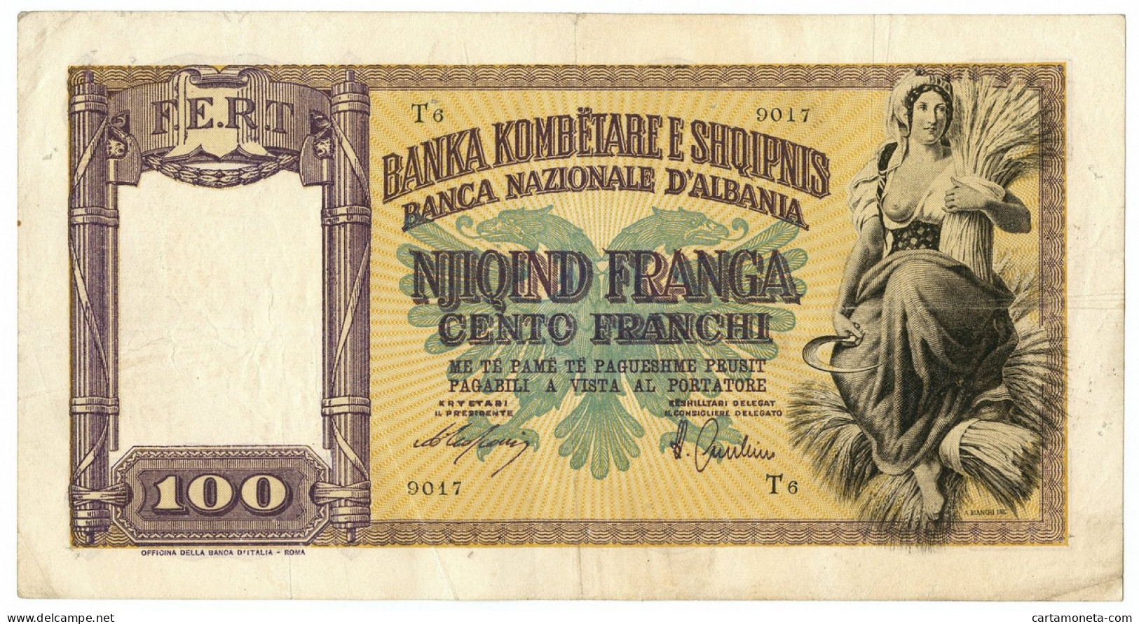 100 FRANCHI REGNO D'ITALIA E A. BANCA NAZIONALE D'ALBANIA GENNAIO 1940 BB/BB+ - Non Classés