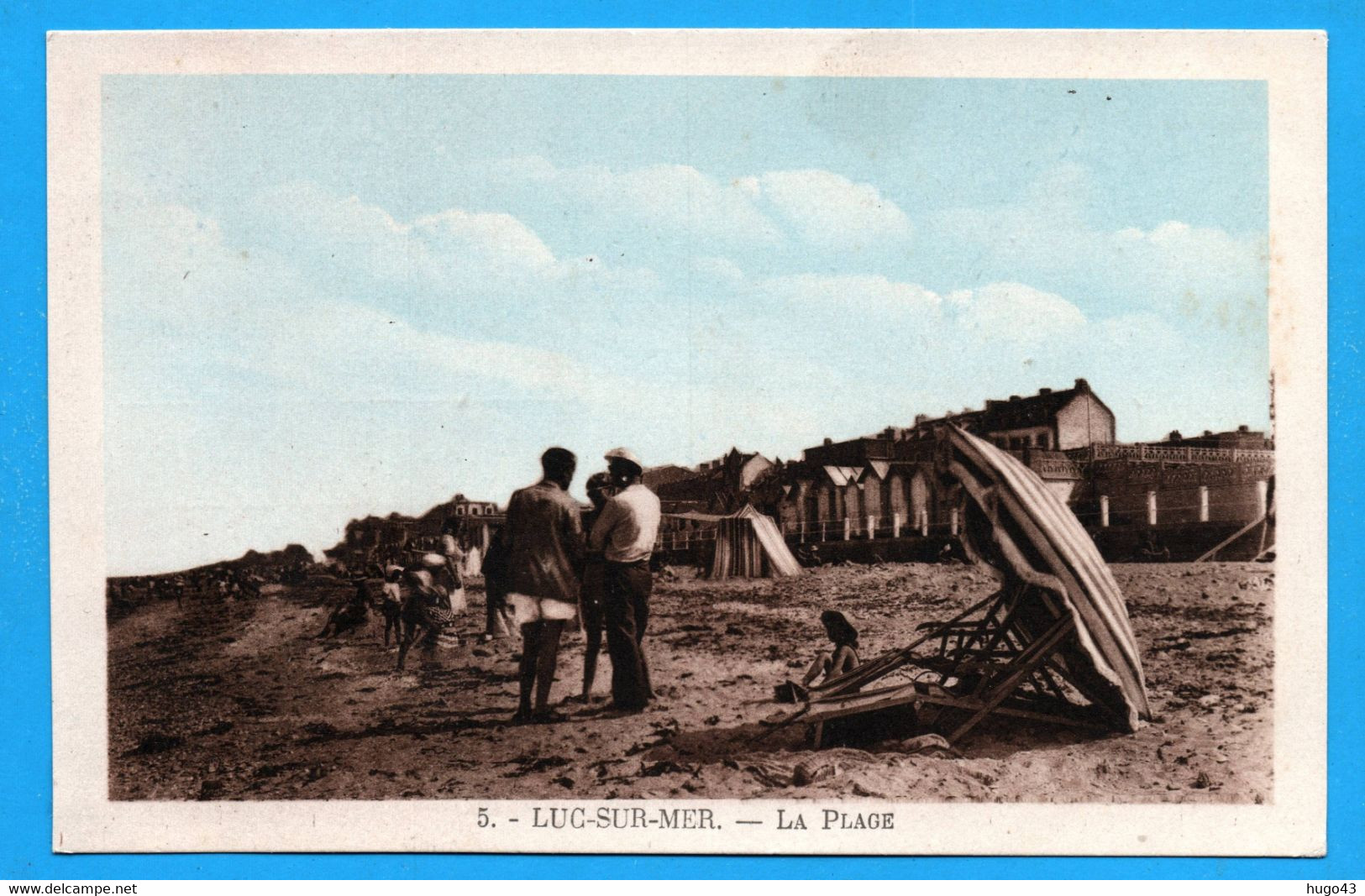 (RECTO / VERSO) LUC SUR MER - N° 5 - LA PLAGE AVEC PERSONNAGES - CPA - Luc Sur Mer