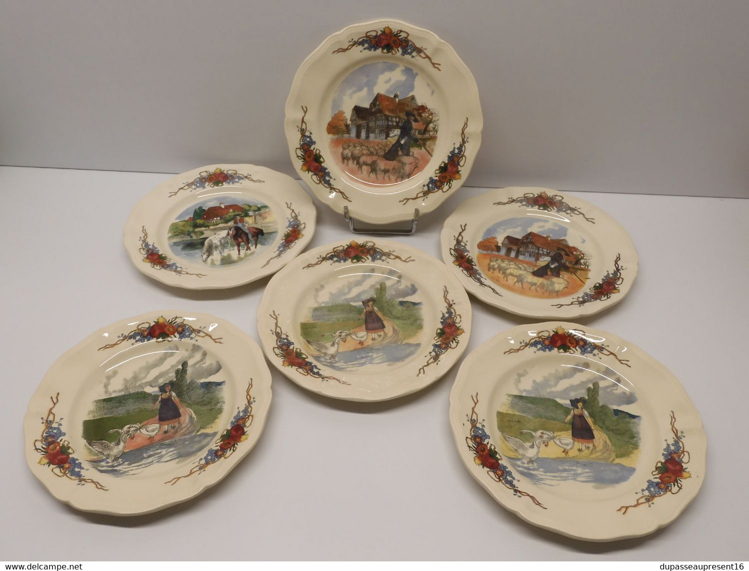 *6 ASSIETTES A DESSERT CERAMIQUE SARREGUEMINES OBERNAI H LOUX Déco TABLE  E - Sarreguemines (FRA)