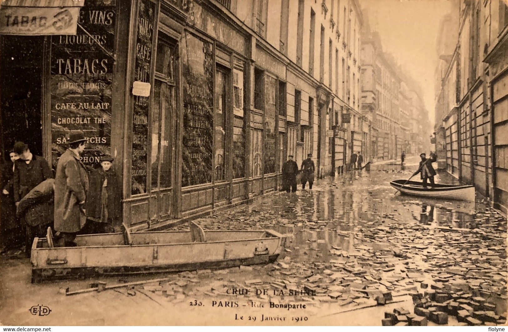 Paris - 6ème - La Rue Bonaparte - Le 29 Janvier 1910 - Crue De La Seine - Inondation - Débit Tabac Tabacs - Arrondissement: 06