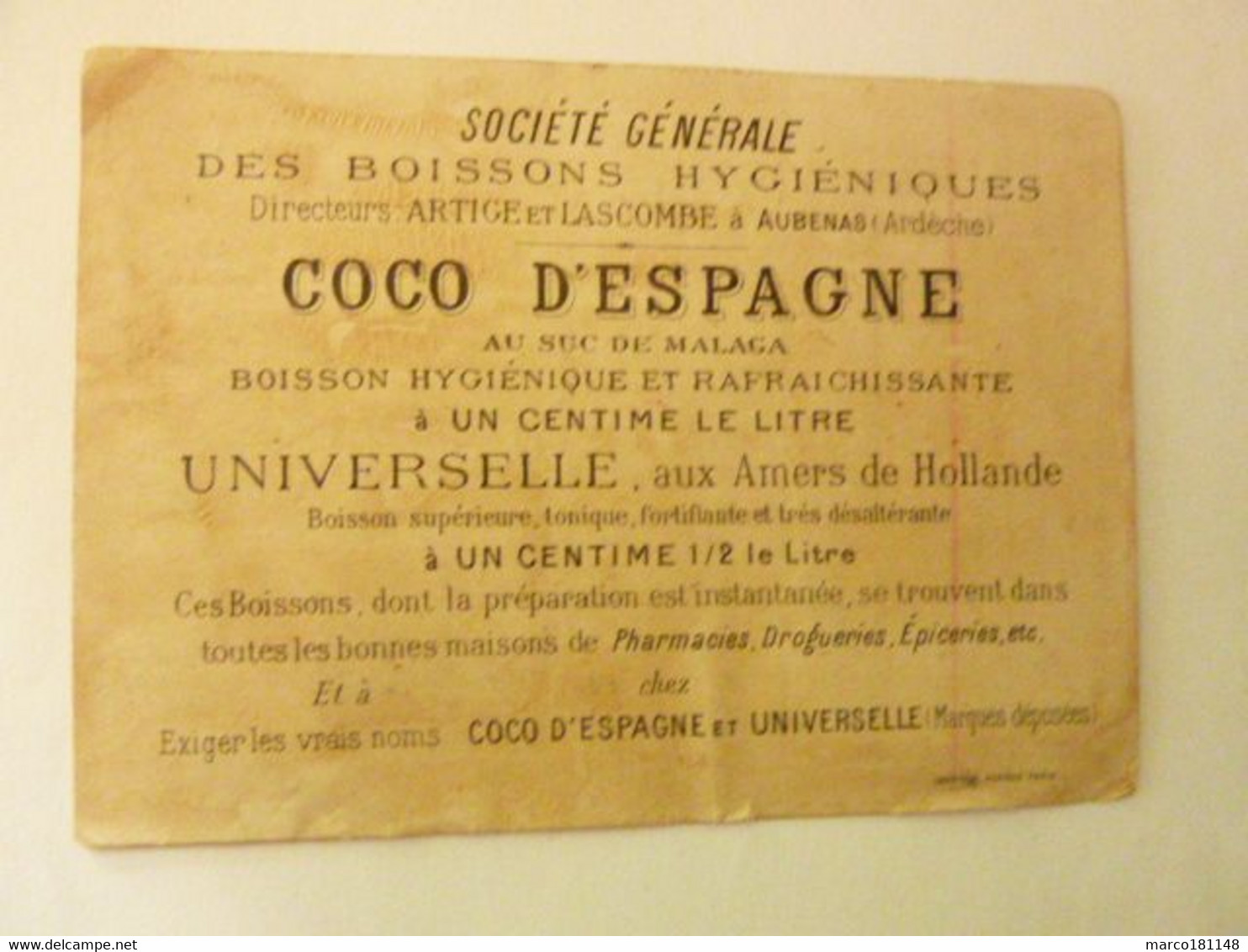 Tour Du Monde De L'Universelle COCO D'ESPAGNE - Société Générale Des Boissons Hygiéniques à Aubenas (Ardèche) - Otros & Sin Clasificación