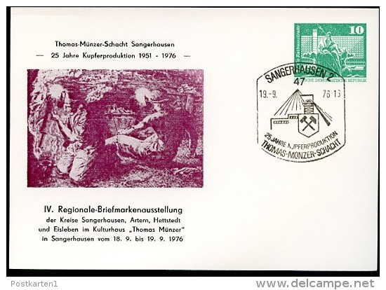 DDR PP16 D2/054a Privat-Postkarte THOMAS-MÜNZER-SCHACHT KUPFER Sangerhausen Sost. 1976  NGK 8,00 € - Privé Postkaarten - Gebruikt