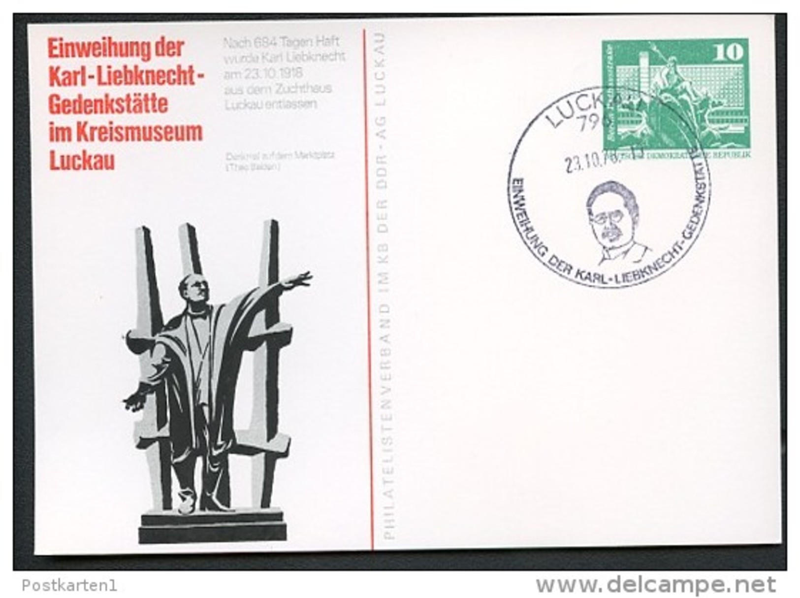 DDR PP16 B2/011 Privat-Postkarte KARL LIEBKNECHT Luckau Sost. 1978 NGK 4,00 € - Private Postcards - Used