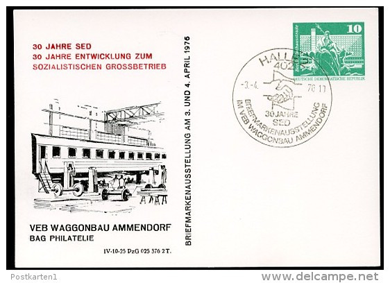 DDR PP16 D2/001 Privat-Postkarte WAGGONBAU Halle-Ammendorf Sost.1976 NGK 4,00 € - Privatpostkarten - Gebraucht