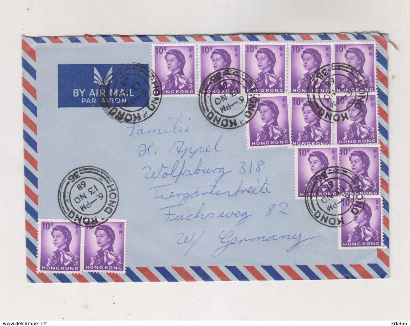 HONG KONG 1968  Airmail  Cover To Germany - Storia Postale