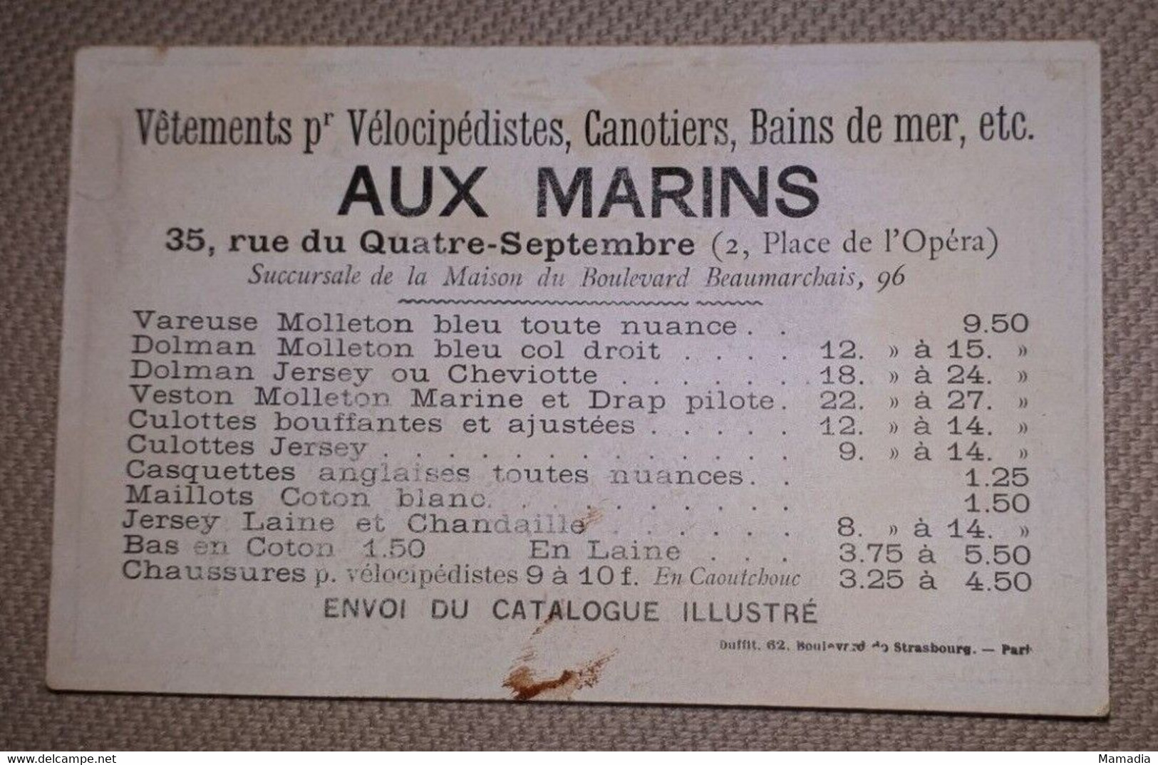 CHROMO VELO GRAND BI MAGASIN AUX MARINS CYCLE CYCLISME 1880-1900 - Other & Unclassified