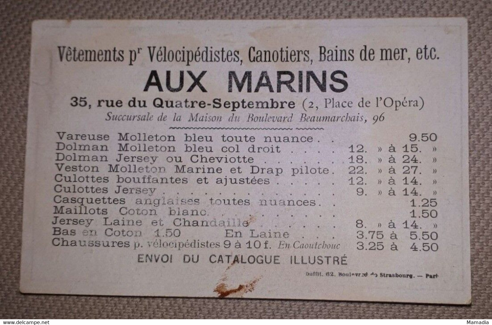 CHROMO VELO GRAND BI MAGASIN AUX MARINS CYCLE CYCLISME 1880-1900 - Sonstige & Ohne Zuordnung