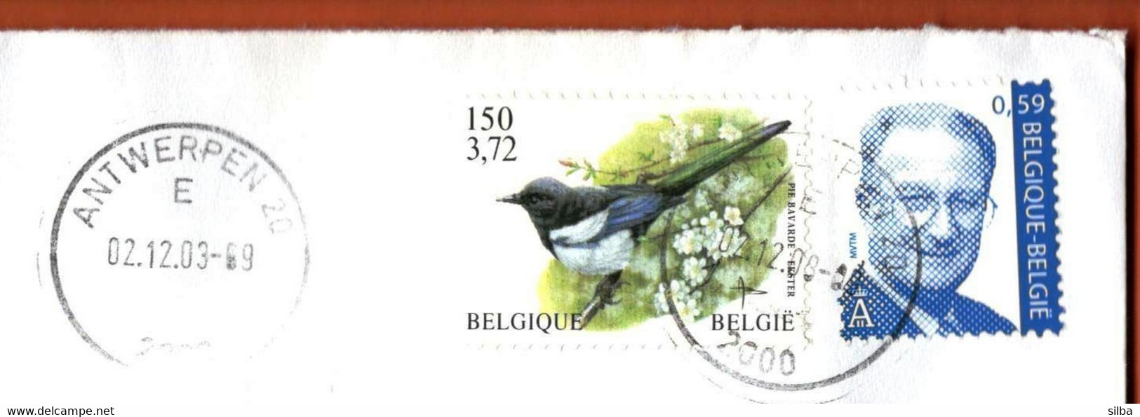 Belgium Antwerpen 2003 / King Albert II, 0,59 Eur, 2002, Bird Pie Bavarde, Eurasian Magpie 1997 / BMS Belgium Mark. Ser - Cartas & Documentos