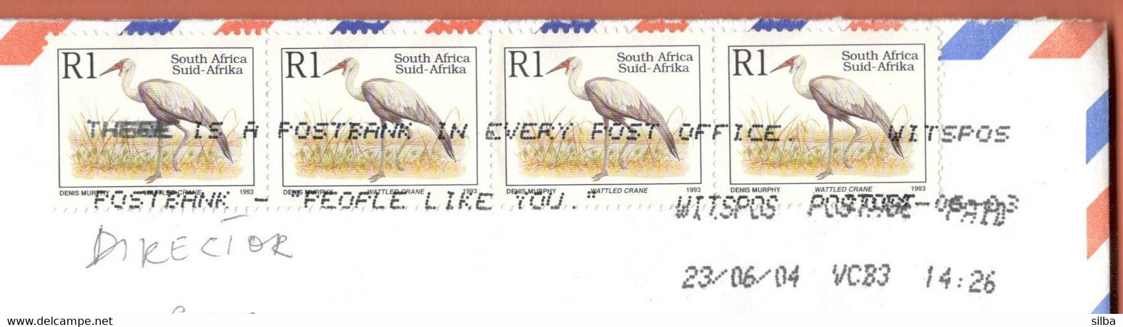 South Africa Witspos 2004 / There Is A Postbank In Every Post Office / Machine Stamp Slogan / Bird Wattled Crane 1993 - Storia Postale