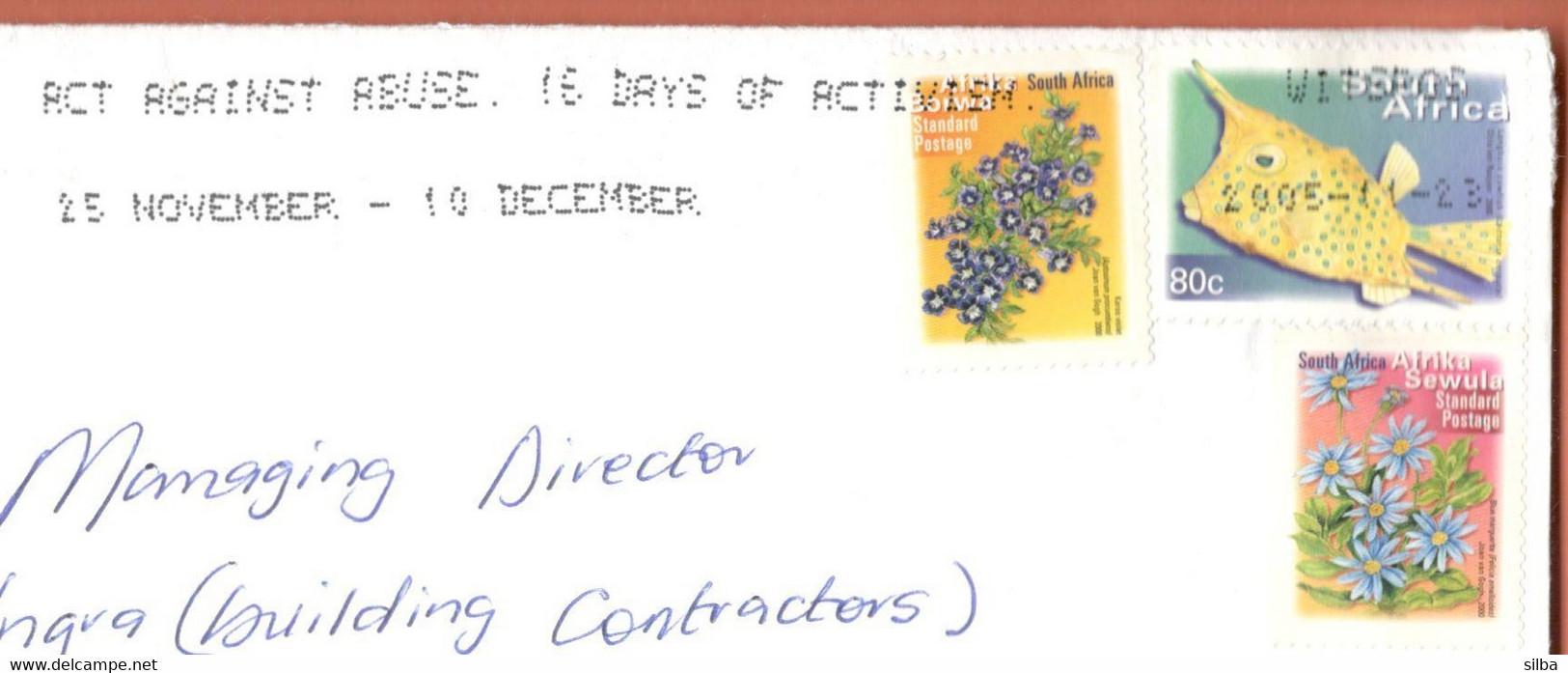 South Africa Witspos 2005 / Act Against Abuse. 16 Days Of Activism / Machine Stamp Slogan / Flowers, Cowfish - Brieven En Documenten