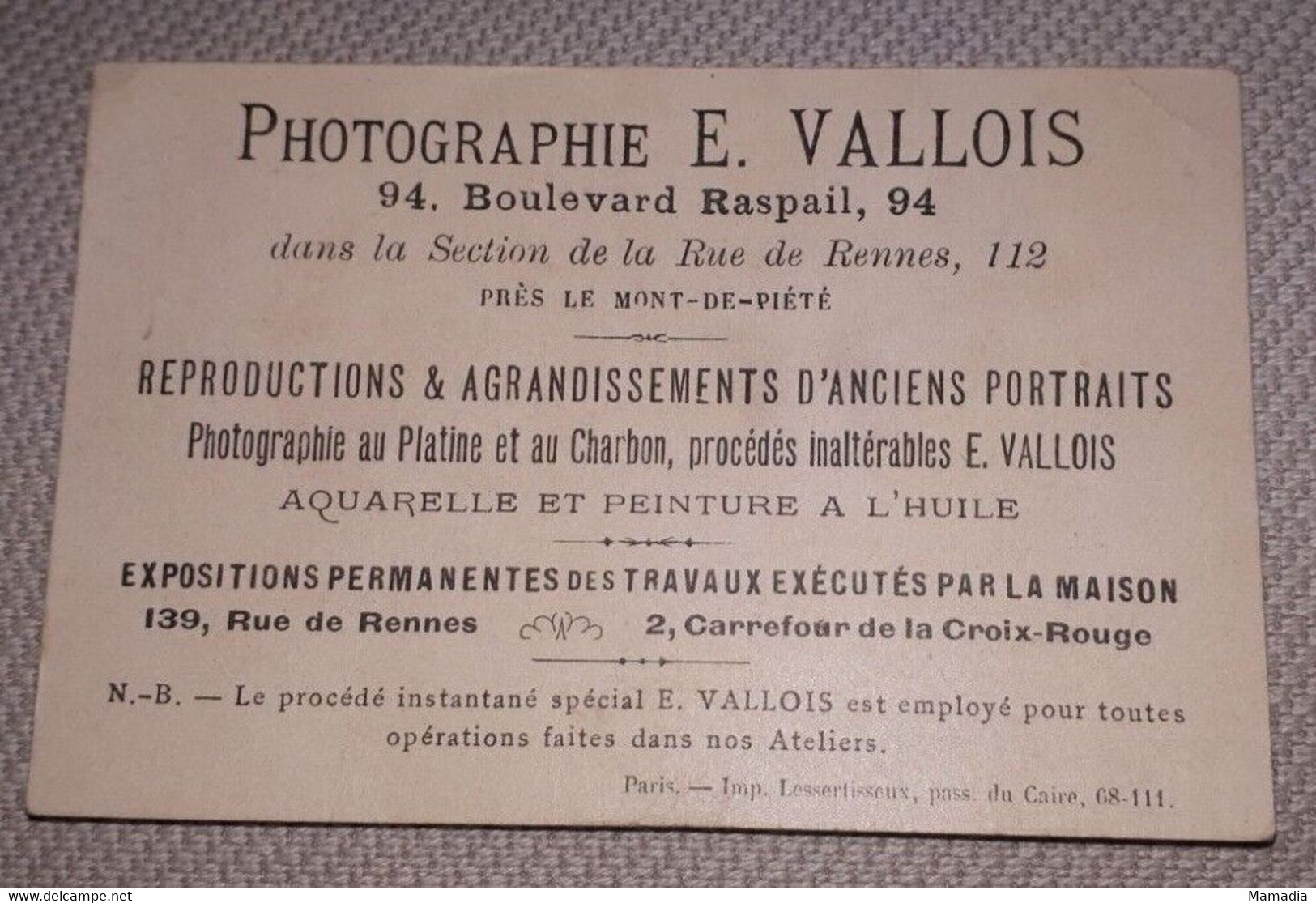 CHROMO VELO PUB PHOTOGRAPHIE E. VALLOIS CYCLE CYCLISME 1885 - 1890 - Otros & Sin Clasificación