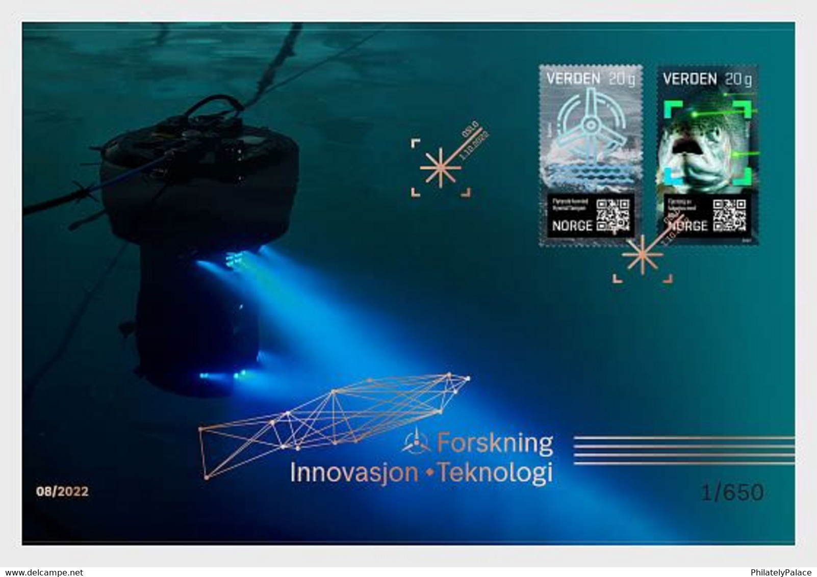 NORWAY 2022 Innovation At Sea,  Research, Innovation, Technology , Fish , Renewable Energy - Golden FDC (**) LIMITED - Storia Postale